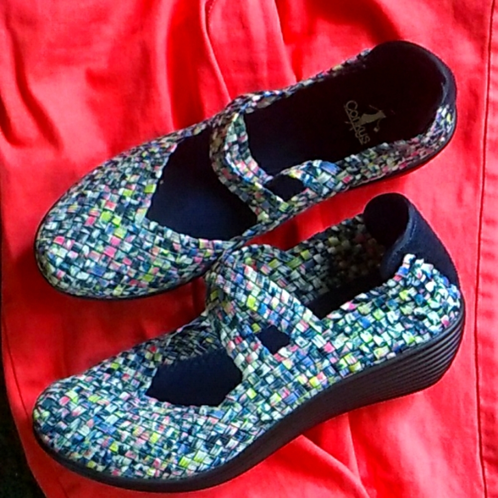 💕 Corkys Fabric Rainbow Straps Comfort SHOES  Sz 11/12 Diabetic Comfortable